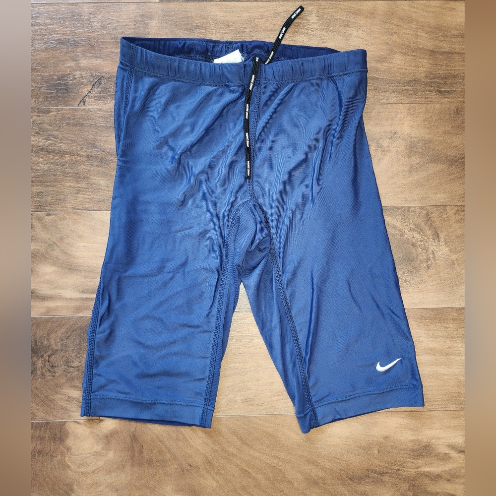 Nike Blue Compression Cycling Shorts with White Swoosh